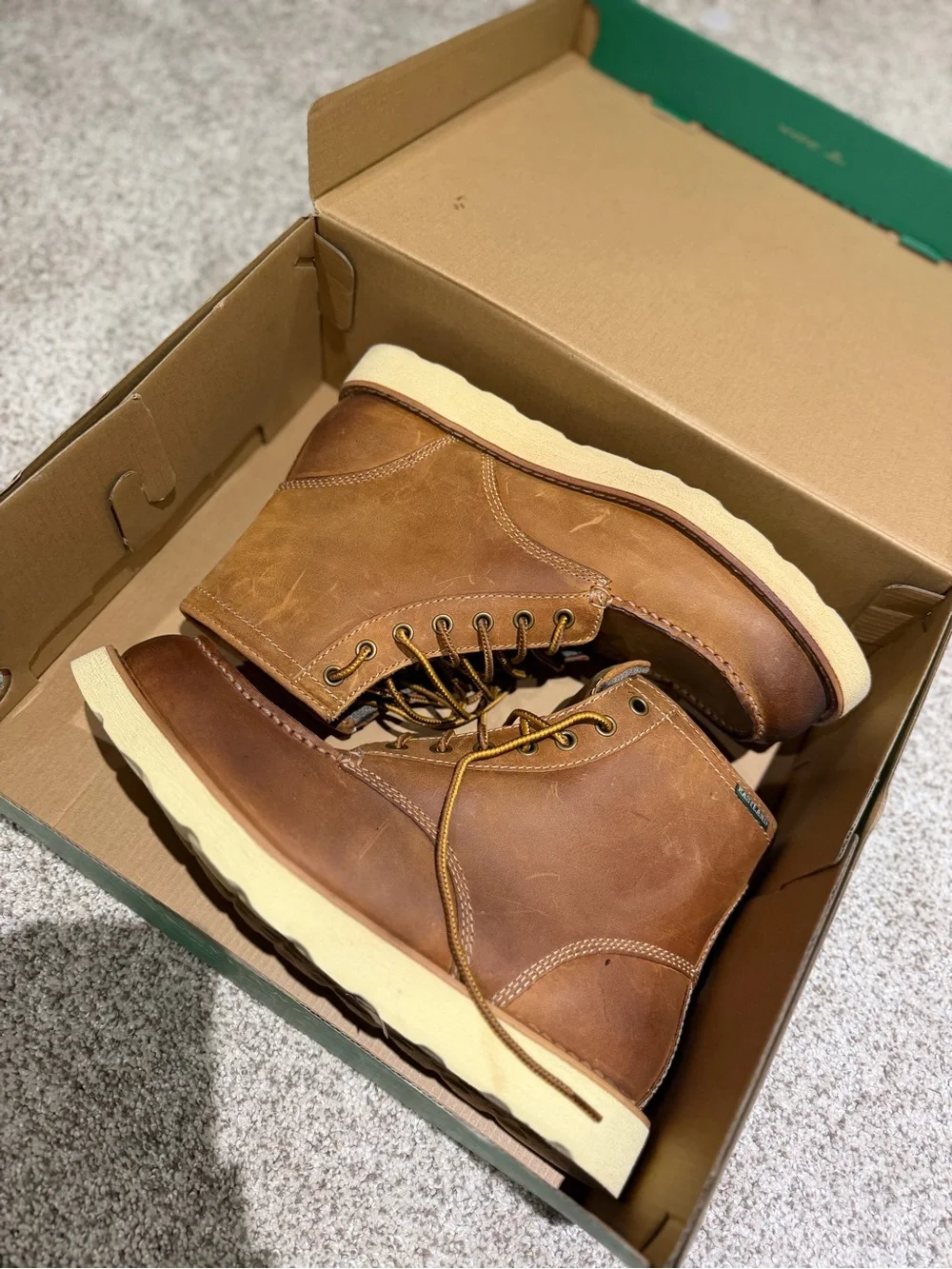 Eastland Brown Leather Lace-Up Men's Work Boots with Cream Sole
